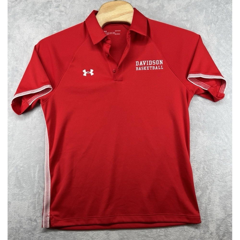 Under Armour Davidson Wildcats Basketball Red HeatGear Polo Shirt Men's Size L